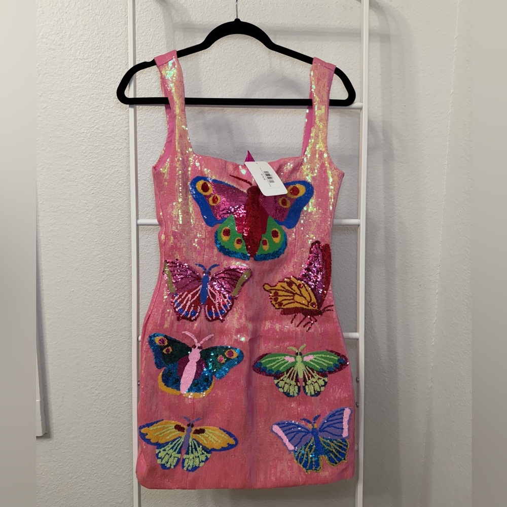 QUEEN OF SPARKLES - Pink Sequin Butterfly Mini Dress